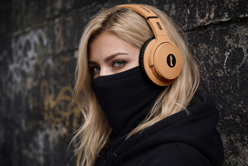 Woman with Headphones Mockup