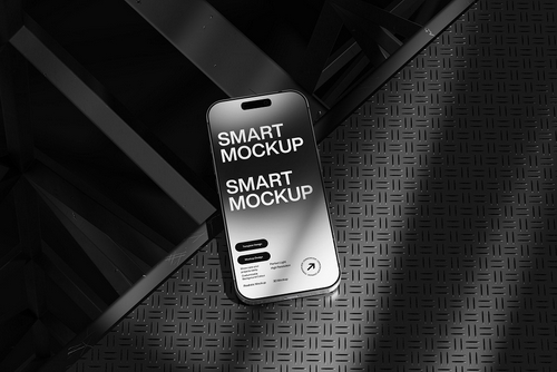 Monochrome Smartphone Mockup Industrial Surface