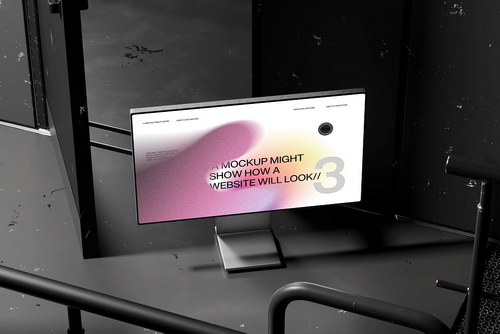 Dark Industrial Desktop Monitor Mockup
