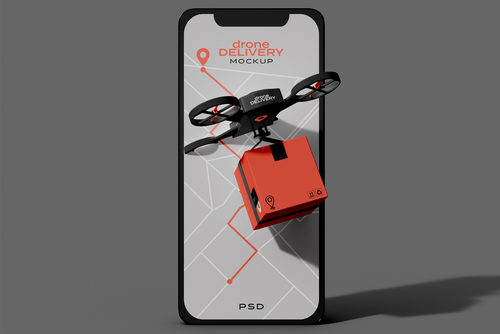 Smartphone with Delivery Drone Mokup