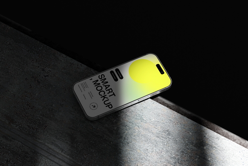 Yellow Smartphone Mockup Concrete Surface