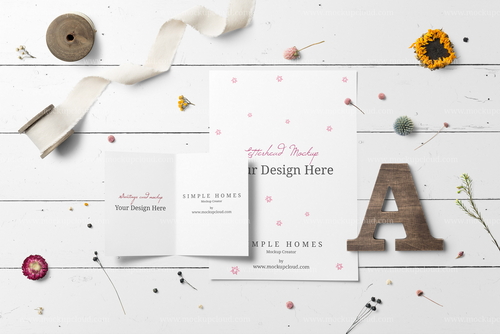 Invitation Card and Floral Decor Mockup Scene