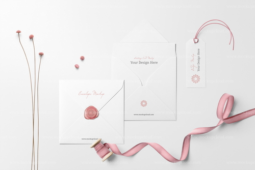 Envelope and Card Floral Decor Mockup Scene