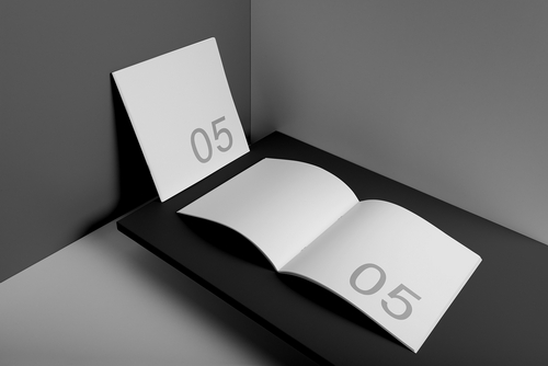 Square Brochures Spread Mockup Scene 05