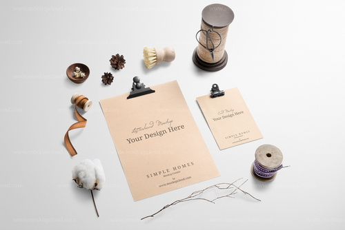 Letterhead and Card Mockup and Decor Scene 05