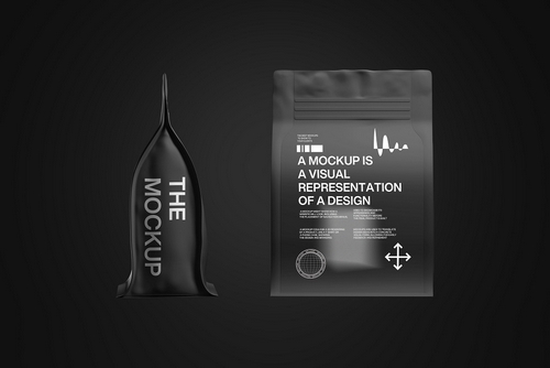 Black Pouch Packaging Mockup Set