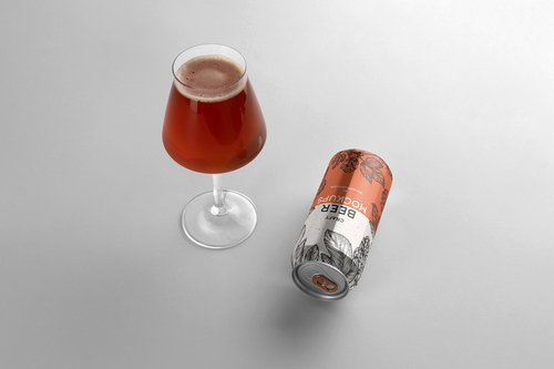Craft Beer Can With Glass Mockup Scene 10