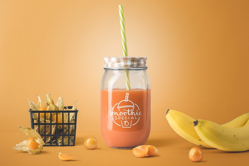 Fruit Smoothie Jar Mockup Front View Scene