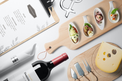 Wine Bottle and Menu Food Mockup Scene