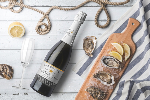 Champagne Bottle and Oysters Mockup Top View Scene 02