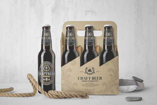 Beer Six Pack Bottles Front View Mockup Scene 01