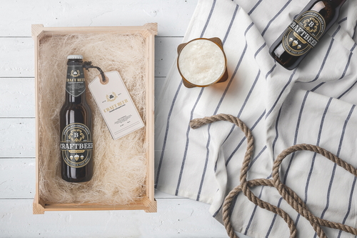Beer Bottle Packaging Mockup Top View Scene 01