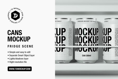 Cans Mockup - Fridge Scene