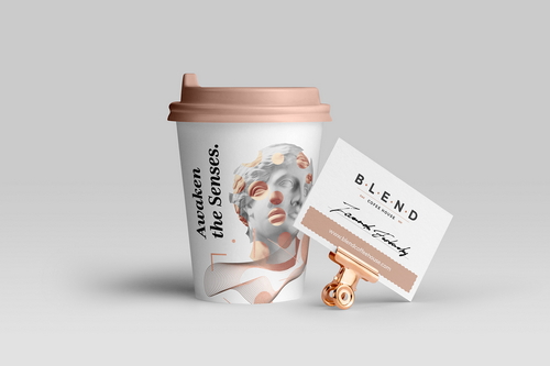 Blend Coffee Cup and Card Mockup Scene 23