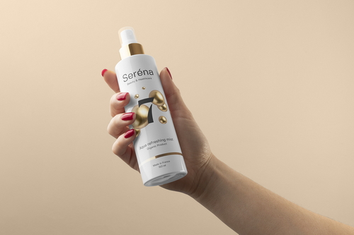 Hand Holding Spray Bottle Cosmetics Mockup Scene 18