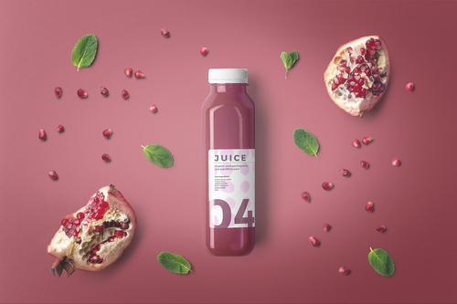 Fruit Juice Bottle Mockup Top View Scene 03