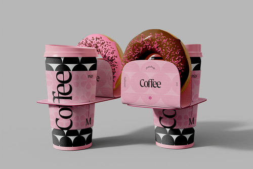 Coffee Cups with Donut Holder Mockup