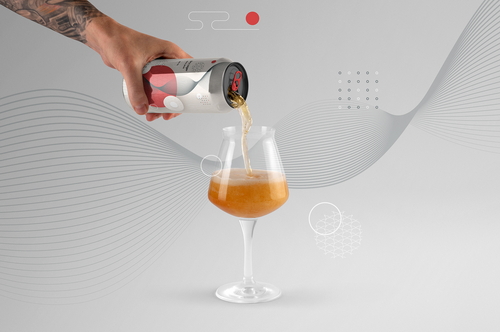 Craft Beer Can Pouring Into Glass Mockup Scene 17