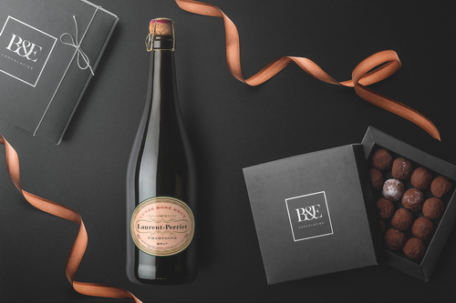 Champagne and Box Mockup Top View Scene 01