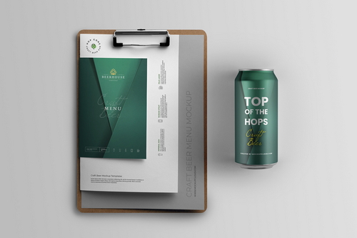 Drink Can and Bar Menu Mockup Scene 05