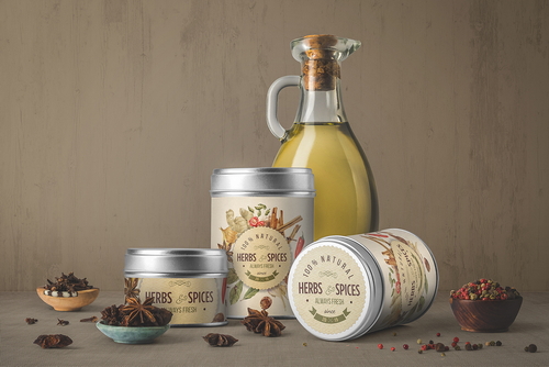 Herbs Packaging and Olive Oil Mockup Scene 01