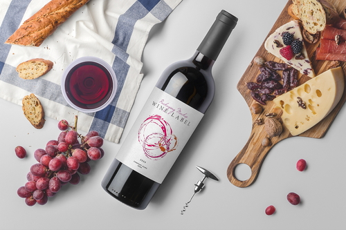 Wine Bottle and Food Mockup Top View Scene 03