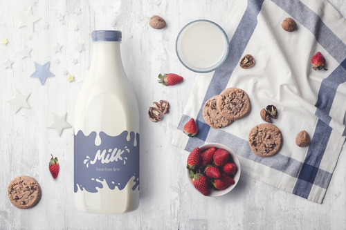 Milk Bottle Mockup Top View Scene 01