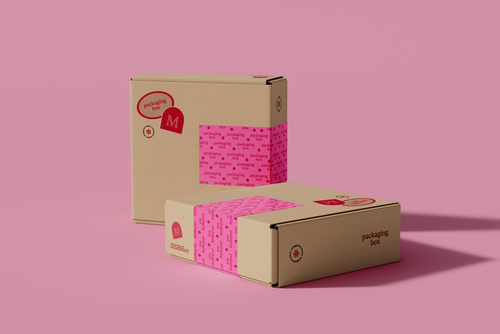 2 Cardboard Boxes with Tapes Mockup