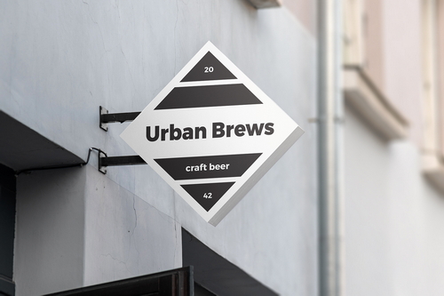 Store Sign Board Diamond Shape Mockup Scene 05