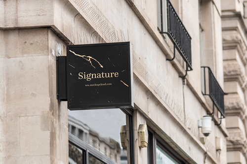 Store Sign Board Square Black Mockup Scene 33