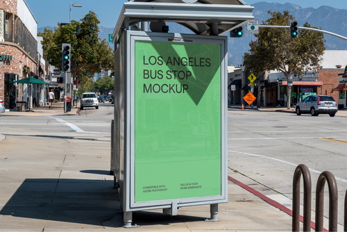 Urban Bus Stop Billboard Mockup Scene