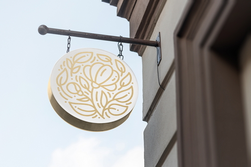 Store Sign Board Circle Mockup Scene 17