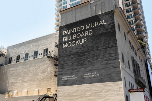 Urban Painted Mural Billboard Mockup Scene