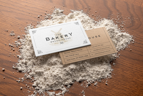 Bakery Business Cards In Flour Mockup Scene 14