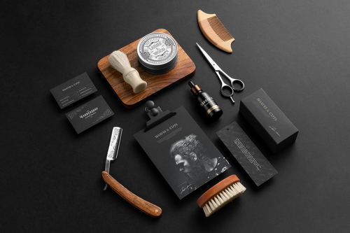 Barbershop Branding and Packaging Mockup Scene 01
