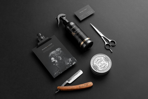 Barbershop Branding and Packaging Mockup Scene 03