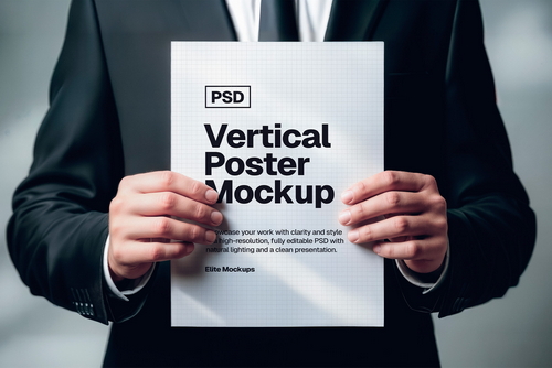 Vertical Poster Mockup PSD – Business Hand-Held Presentation