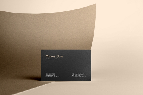 Business Card and Curved Paper Mockup Scene 01