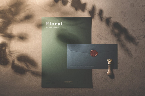 Letterhead and Envelope DL Mockup Floral Scene