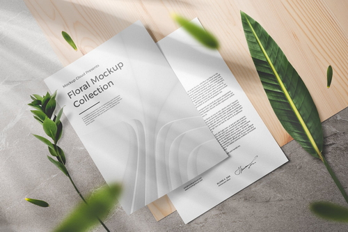 Letterhead Floral Branding Mockup Top View Scene 02