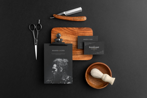 Barbershop Branding and Packaging Mockup Scene 07