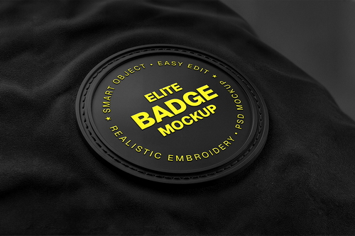 Realistic Round Badge Embroidery Mockup on Black Fabric – PSD Smart Object