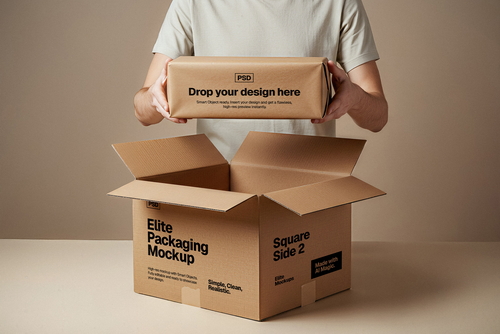 Rectangular Shipping Box Mockup – PSD Template
