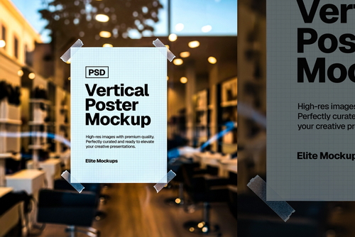 Vertical Poster on Glass Window Mockup