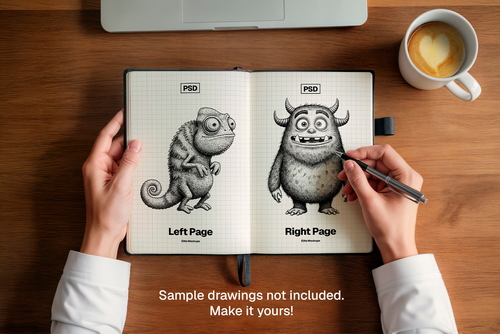 Sketchbook PSD Mockup – Double Page Drawing Notebook
