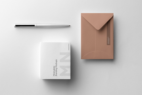 MNML Envelope and Box Branding Mockup Scene 22