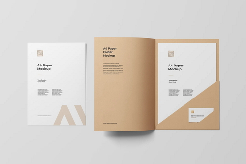 A4 Paper Folder Mockup With Business Card
