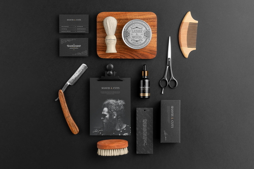Barbershop Branding and Packaging Mockup Scene 02
