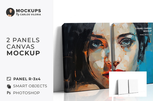 Side Leaning 2 Panel Canvas Ratio 3x4 Mockup – 1.5 In
