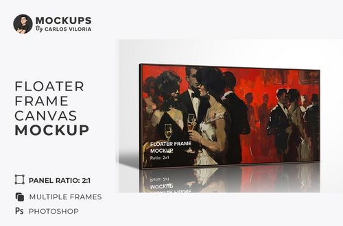 Standing Landscape Floater Frame Canvas Mockup – Ratio 2x1